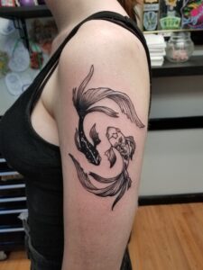 Black and White Koi fish tattoo